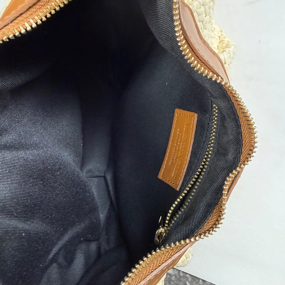 Valentina Fiore Leather/Straw Hobo Bag Woven Made in Italy Coastal Summer Chic - Picture 8 of 11